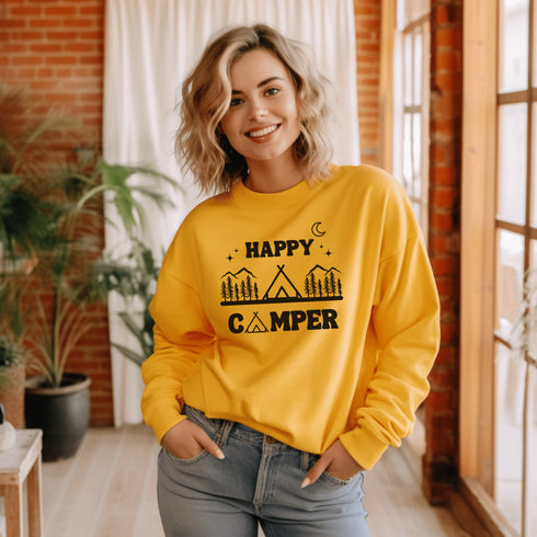 C & Win Sports Happy Camper Crewneck Sweatshirt S / Gold - C & Win Sports